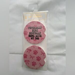 Simply Southern Pink Car Coaster Set “Physically Here Mentally Home With My Dog”